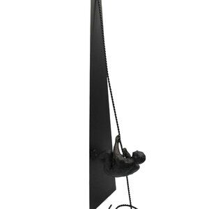 Cast Metal Man CLIMBING ROPE Heavy Sculpture Black and Gold Colours 26" Tall
